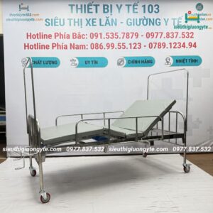 Giường Y Tế Inox 2 Tay Quay Có Bô Vệ Sinh, Nâng Đầu, Nâng Chân